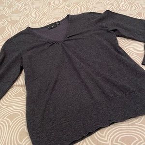 Tribal sweater, charcoal gray, v-neck, rayon blend, L